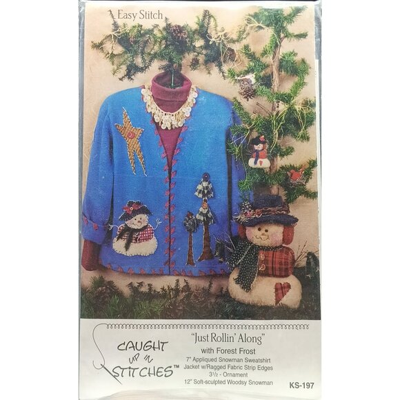 Easy Stitch "Just Rollin Along" Snowman Sweatshirt & Ornament Pattern Kit - Picture 1 of 2